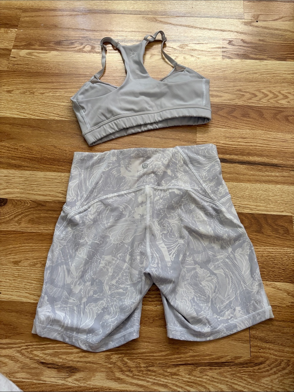 Light Gray Patterned Athletic lululemon  High-Waist Bike Shorts arie bra